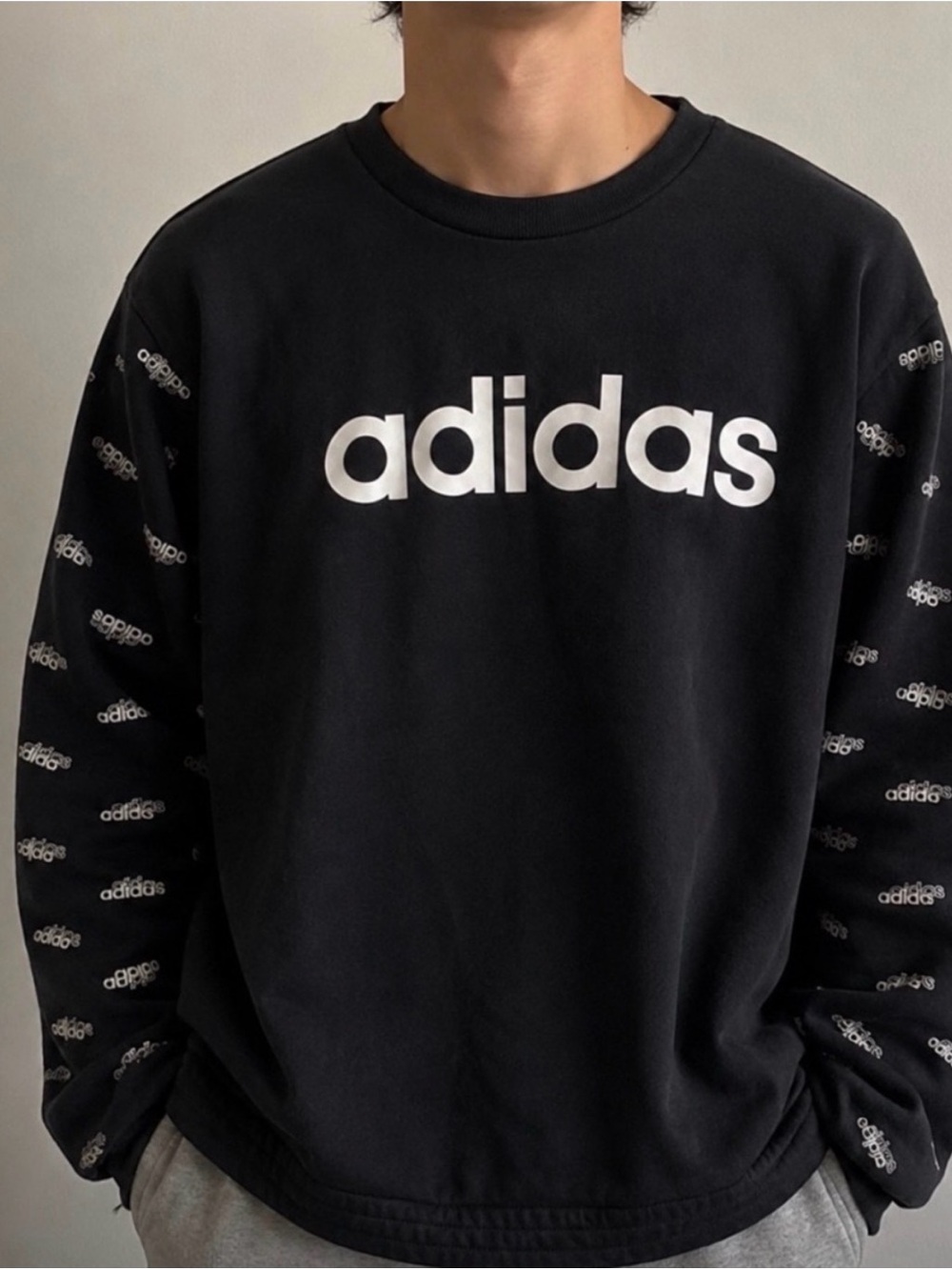 Adidas Men's Black Logo Crewneck Sweater New With Tags